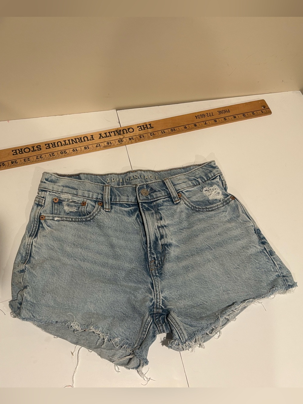 American Eagle Outfitters Light Wash Distressed High-Rise Denim Shorts